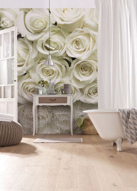 368x254cm Wallpaper Mural White Roses Photo Wallpaper Bedroom Wall Art