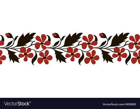 Seamless Border With Red Flowers Royalty Free Vector Image