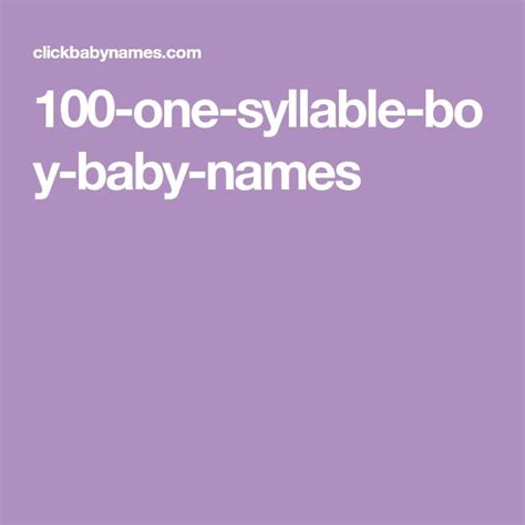100 One Syllable Boy Baby Names Baby Boy Names Baby Names Syllable