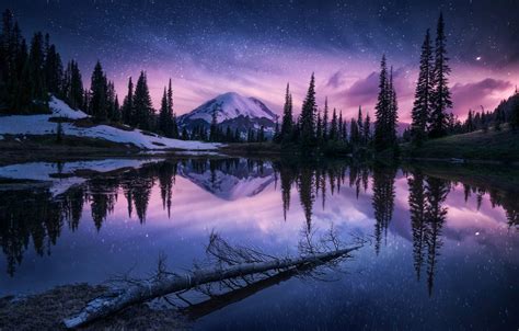 Wallpaper Forest The Sky Stars Mountains Night Lake