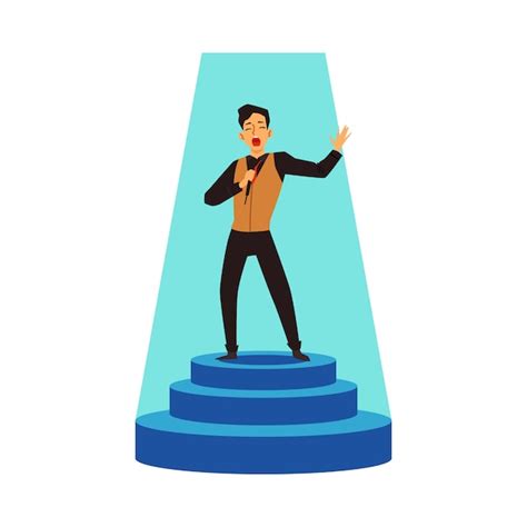 Premium Vector Talent Show Performer Sing On Stage Pedestal Flat