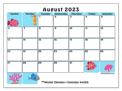 August 2023 Printable Calendar “442ss” Michel Zbinden Za