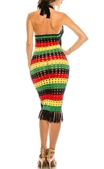 reggae rasta jamaican halter open back beach dress sande retail expo