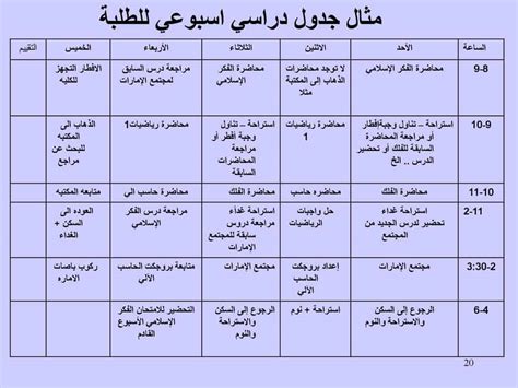 جدول يومي لتنظيم الوقت للطلاب والدراسة معهد سيو بالعربي