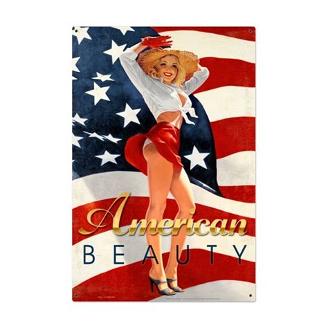 American Beauty Patriotic Pin Up Girl Art By Greg Hildebrandt On Metal Sign Vintage Style Home