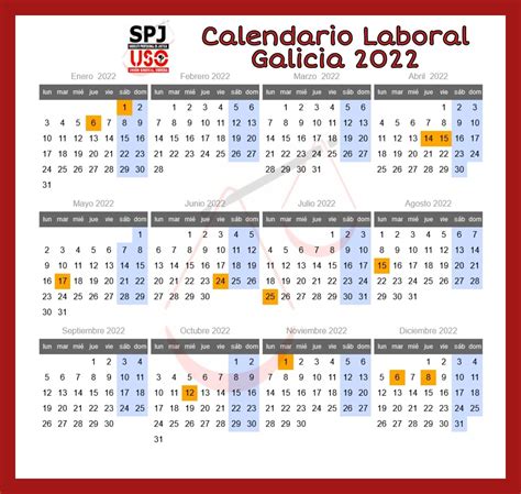 Calendario Laboral 2022 Santiago De Compostela 2022 Spain