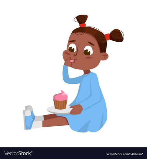 Cute African American Girl Sitting On Floor Eating
