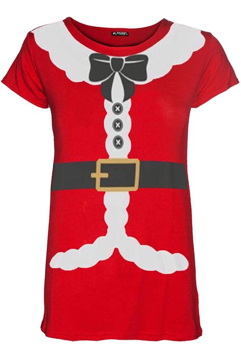 Womens Christmas Santa Claus Costume Belted Print Ladies Xmas Cap Sleeve T Shirt Ebay