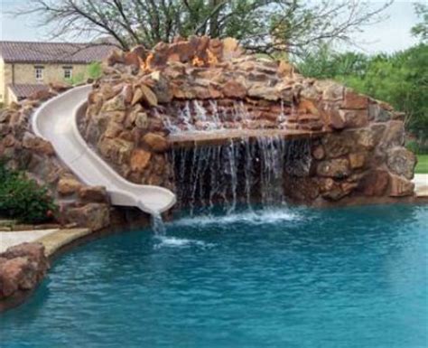 Construct a gradual slope for the waterfall that's 3 feet wide and 2 feet high using dirt, beginning against one side of the pond. Pool, waterfall, slide | Home Decor | Pinterest | What i ...
