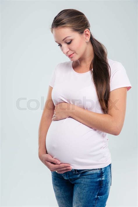 Pregnant Woman Caressing Her Belly Stock Image Colourbox