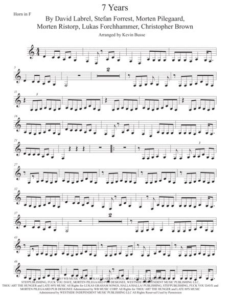 7 Years Sheet Music Lukas Graham French Horn Solo