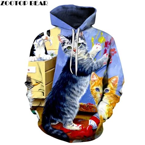 Cute Cat 3d Hoodies Men Women Brand Sweatshirts Unisex Printed Pullover