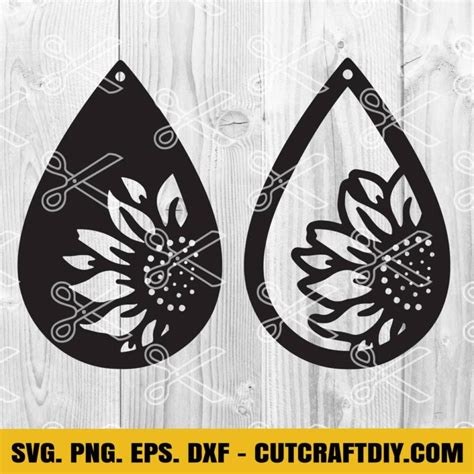 Teardrop Sunflower Earring Svg Png Dxf Eps Cut Files