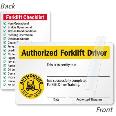 Although this seems like a simple task, forklifts can cause serious injury or death if they are. Self Laminating Authorized Forklift Certification Wallet ...