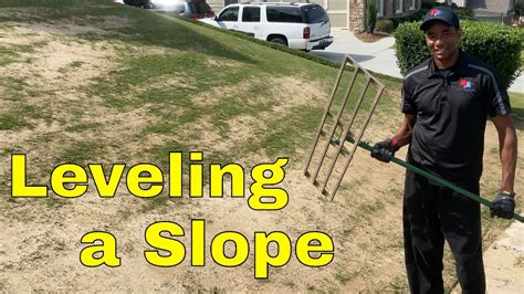 Doesn't matter if it slopes slightly to help with drainage. Lawn Leveling Guide EASY TIPS for Using a LEVELING RAKE on a SLOPE - YouTube