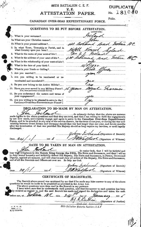 Attestation Paper Of J Ireland 1 Victoria Police Department In The