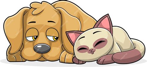 Premium Vector Funny Dog And Cat Cartoon Characters Sleeping Together