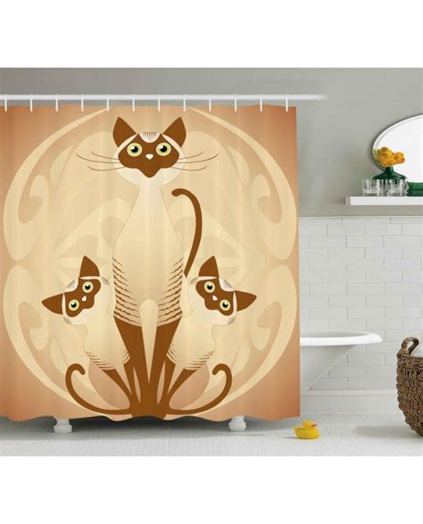 Animal Shower Curtain Three Asian Siamese Cats Print For Bathroom