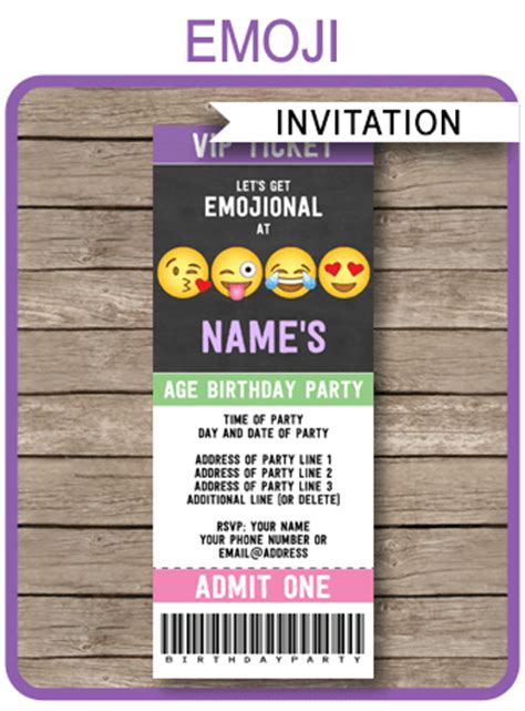 emoji party ticket invitations template editable emoji
