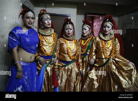 kathmandu nepal 25th june 2017 nepalese transgender dressed in traditional attire pose for a