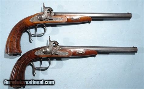 Rare Cased Pair Of German Percussion Duellingtarget Pistols By Johann