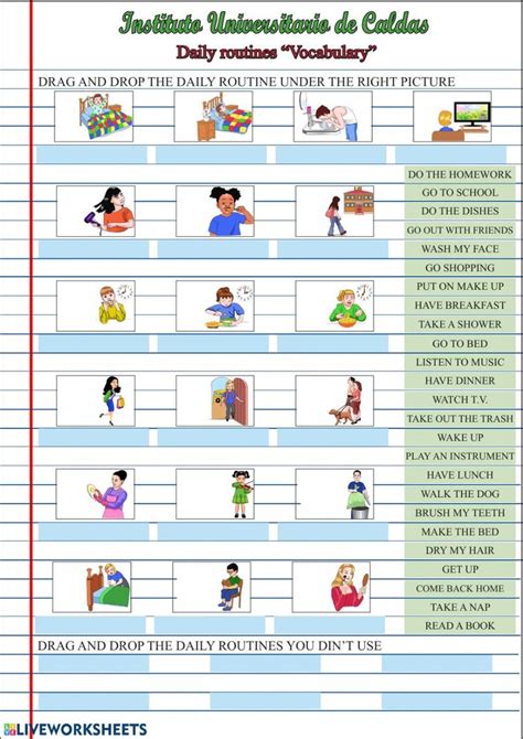 Daily Routines Vocabulary Interactive Worksheet Vocabulary Daily