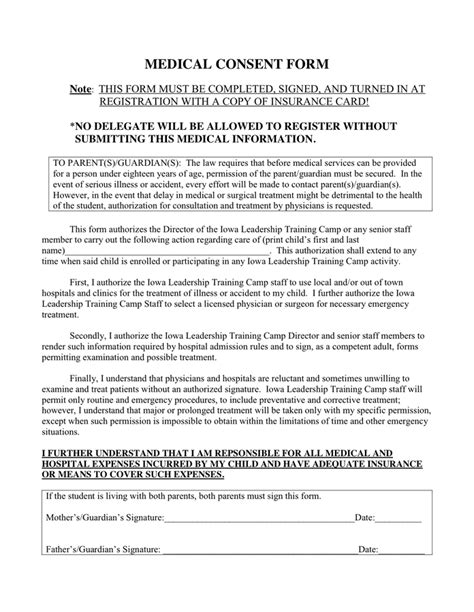 Printable Medical Consent Form Adult