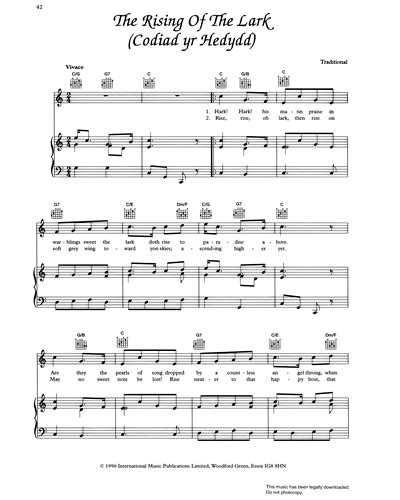 The Rising Of The Lark Codiad Yr Hedydd Guitar And Piano And Voice Sheet