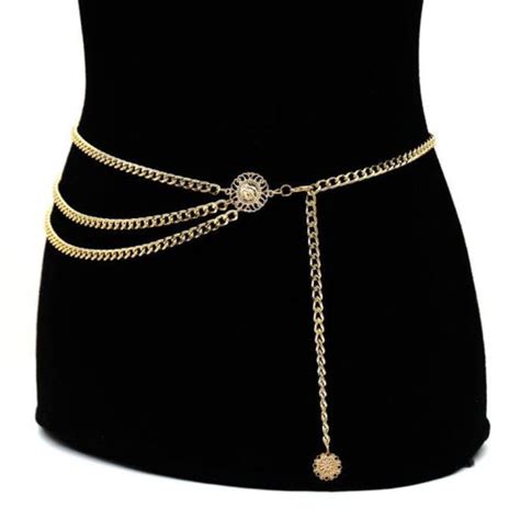 [hot Item] Women Fashion Belt Hip High Waist Gold Narrow Metal Chain Chunky Fringes For Dress