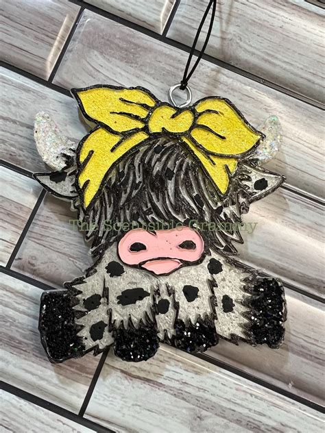 Highland Cow With Polka Dots And Bow Car Freshie Large Air Freshener For Car Aroma Bead Farm Etsy