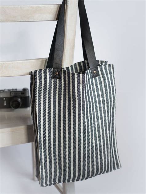 Large Linen Tote Bag With Zipper Denim Brown Reusable Market Etsy
