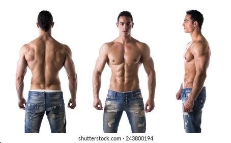 Three Views Muscular Shirtless Male Bodybuilder Stock Photo Shutterstock