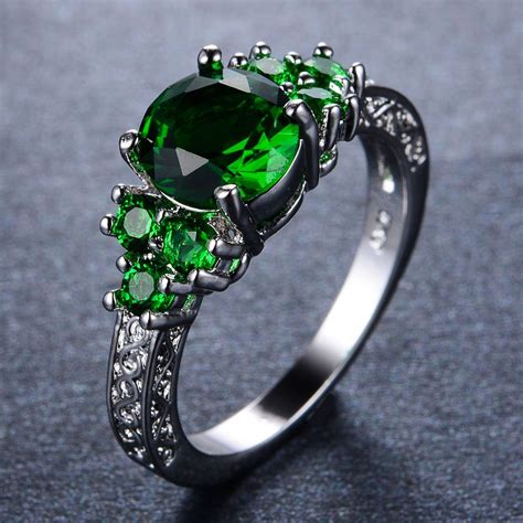 Emerald Green Wedding Ring Cz 10kt White Gold Filled Sz M V12 Womens