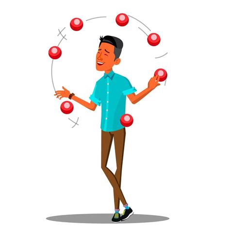 Young Man Juggling With Colored Balls Vector Isolated Illustration