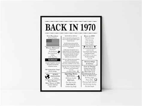 1970 Back In 1970 Black And White Poster Birthday 1970 Facts Etsy