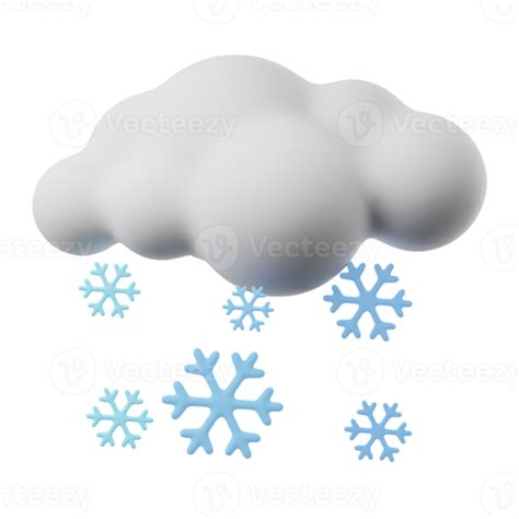 3d Cartoon Weather Icon Snow Clouds And Snowflakes Sign Isolated On