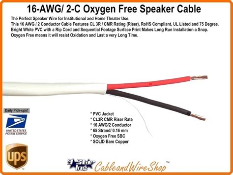 16 Awg 2 Conductor Oxygen Free Speaker Cable 162 1000