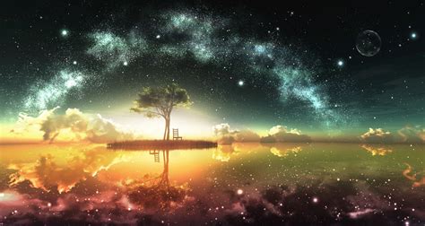 Wallpaper Water Trees Sky Sea Lake Space Galaxy