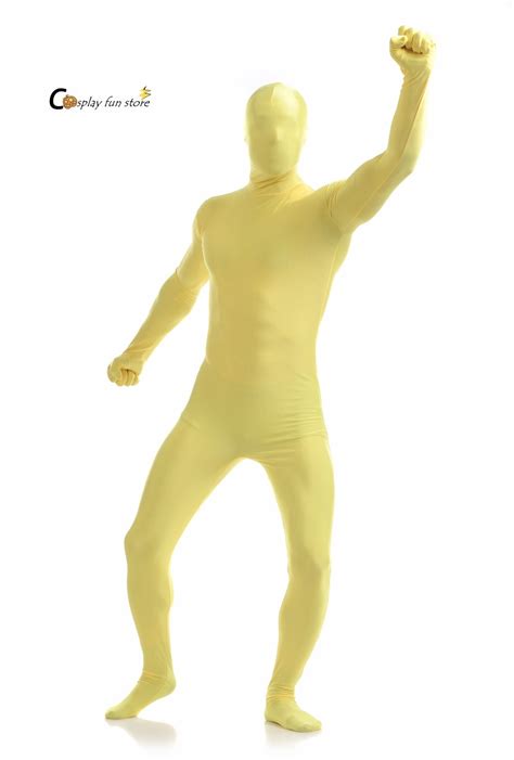 Free Shipping Adult Full Body Spandex Lycra Zentai Suit Yellow Tight Suits Pure Color Halloween