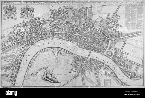 17th Century Map Of London England Black And White Stock Photos