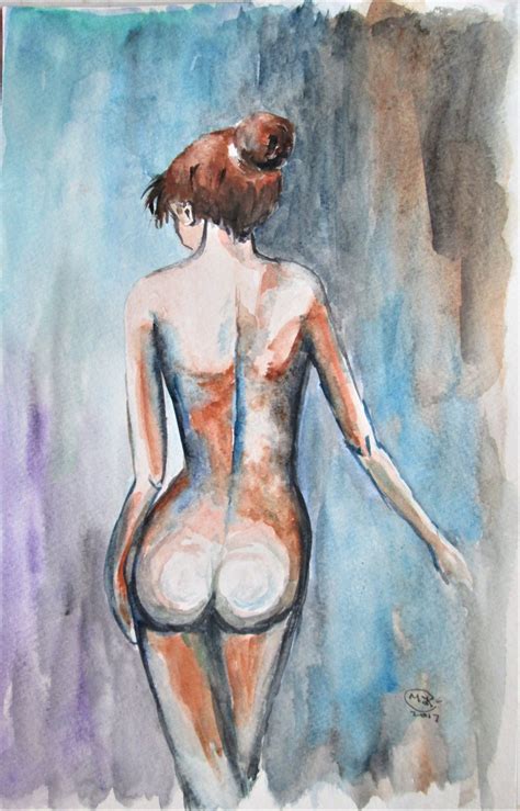 Nude Woman Standing Original Colourful Painting Folksy