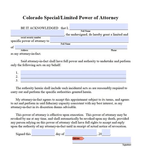 Free Limited Power Of Attorney Colorado Form Pdf Word