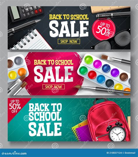 Back To School Sale Vector Banner Set. Back To School Promo Educational