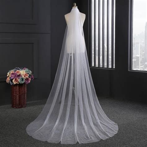 Classic Single Tier Cathedral Length Plain White Or Ivory Soft Tulle