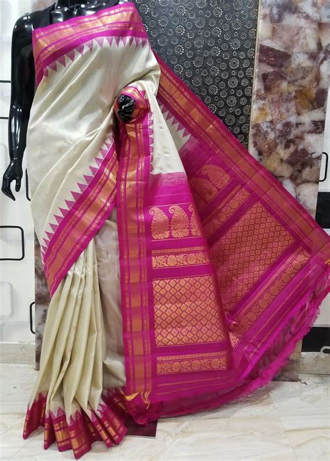 Gadwal Silk Cream And Pink Color Saree Online Shopping In 2020 Silk Sarees Online Shopping