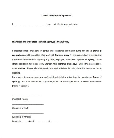 Client Confidentiality Agreement 9 Free Word Excel Pdf Documents