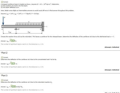 Solved Correct A Propped Cantilever Beam Is Loaded As Shown Chegg Com