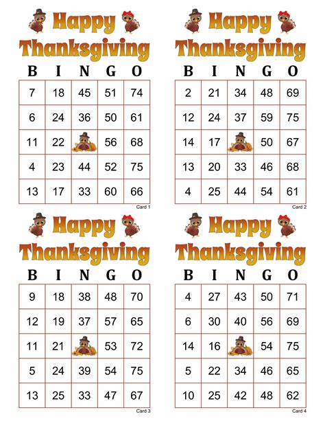 1000 Thanksgiving Bingo Cards Pdf Download 4 Per Page Instant