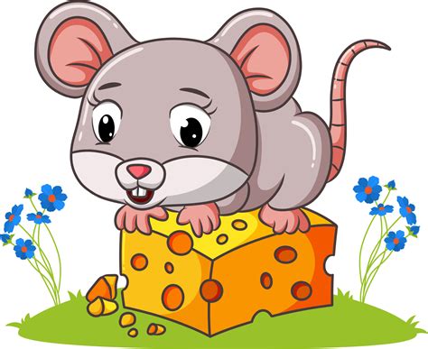 The Cute Mouse Is Sitting And Eating On The Cheese 4945251 Vector Art