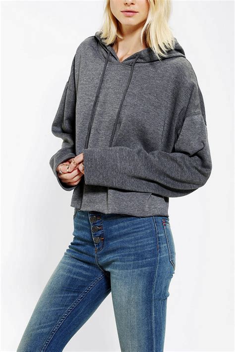 Lyst Urban Outfitters Bdg Cutoff Cropped Hoodie Sweatshirt In Gray